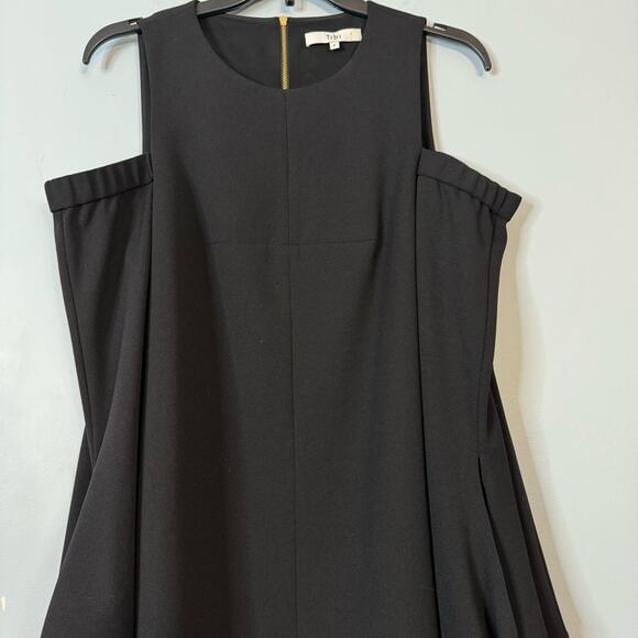 Tibi Women's Tie Sleeve Cold Shoulder Crepe Mini Dress Crew Neck Black Size 8 - Picture 9 of 16